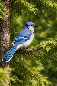 Blue Jay in a Cedar Tree